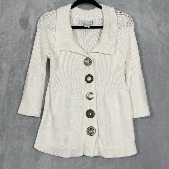 Soft Surroundings Sweaters - Soft Surroundings 3/4 Sleeve Chunky Cardigan Sweater Sz XS/S White Button Detail